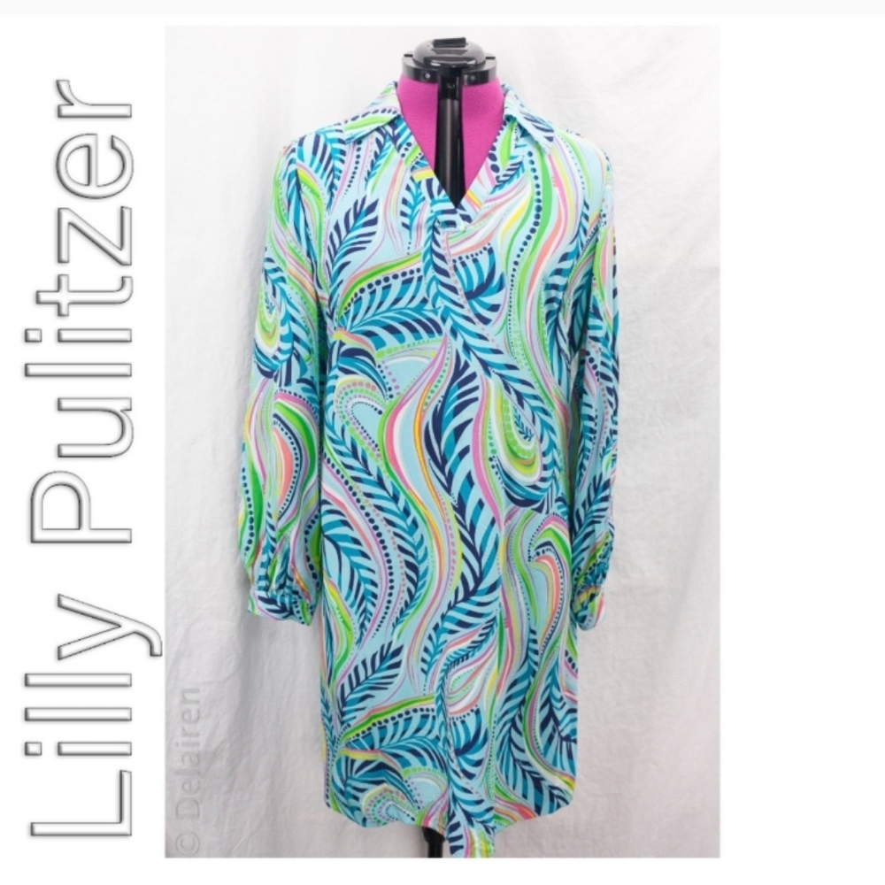 Lilly Pulitzer Wayles Silk Dress in Turquoise Multi Sea Me, Size 0